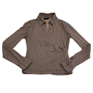 BCBGMaxAzria Brown Houndstooth Faux Wrap Blouse S